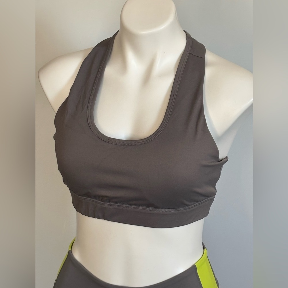 Brick Babe Gray and Neon Green Sports Bra Large NIP
